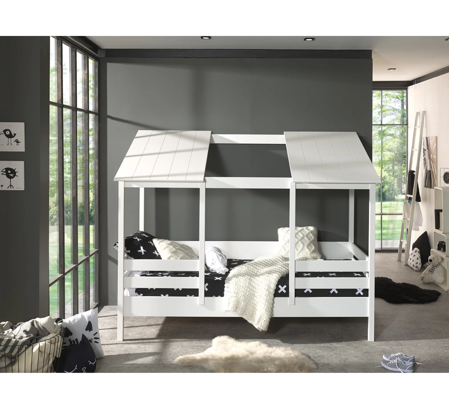 Huisbed Wit Dak 90x200 2 Huisbed Wit Dak 90x200 - Afbeelding 2